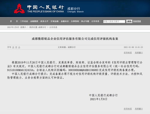 成都數(shù)聯(lián)銘品企業(yè)信用評估服務(wù)完成信用評級機(jī)構(gòu)備案，引領(lǐng)商務(wù)信息咨詢新篇章